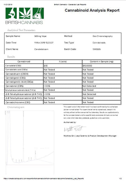 CBD by British Cannabis 500mg CBD Vape E-liquid 10ml