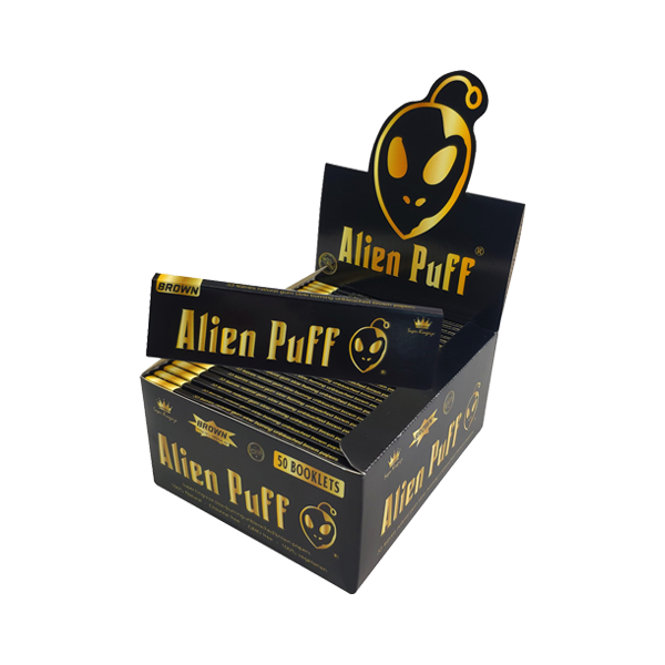 33 Alien Puff Black & Gold Super King Size Unbleached Brown Rolling Papers ( HP2104AP )