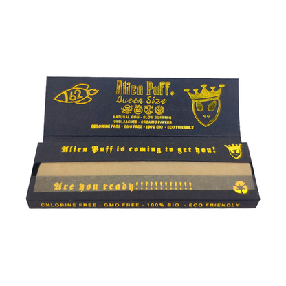 62 Alien Puff Black & Gold Queen Size Unbleached Brown Rolling Papers ( HP124 )