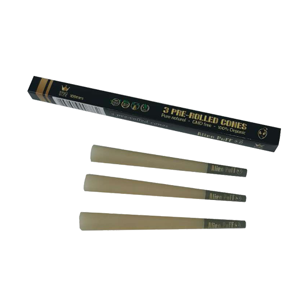 75 Alien Puff Black & Gold King Size Pre-Rolled Cones ( HP142 )