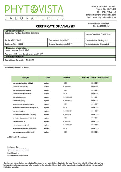 Orange County CBD 500mg Full Spectrum CBD Oil - 10ml